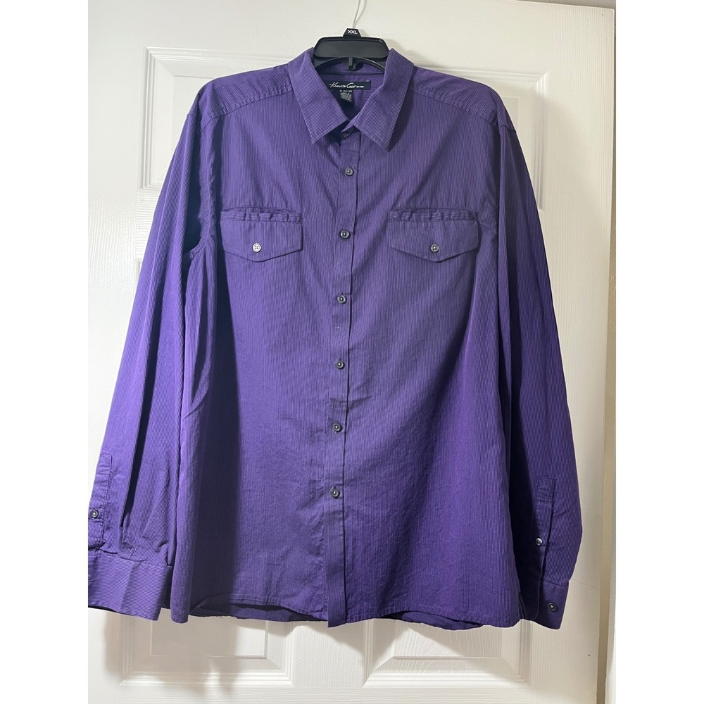 Kenneth Cole New York Mens XL Purple MicroStripe Cotton ButtonDown Shirt Long SL